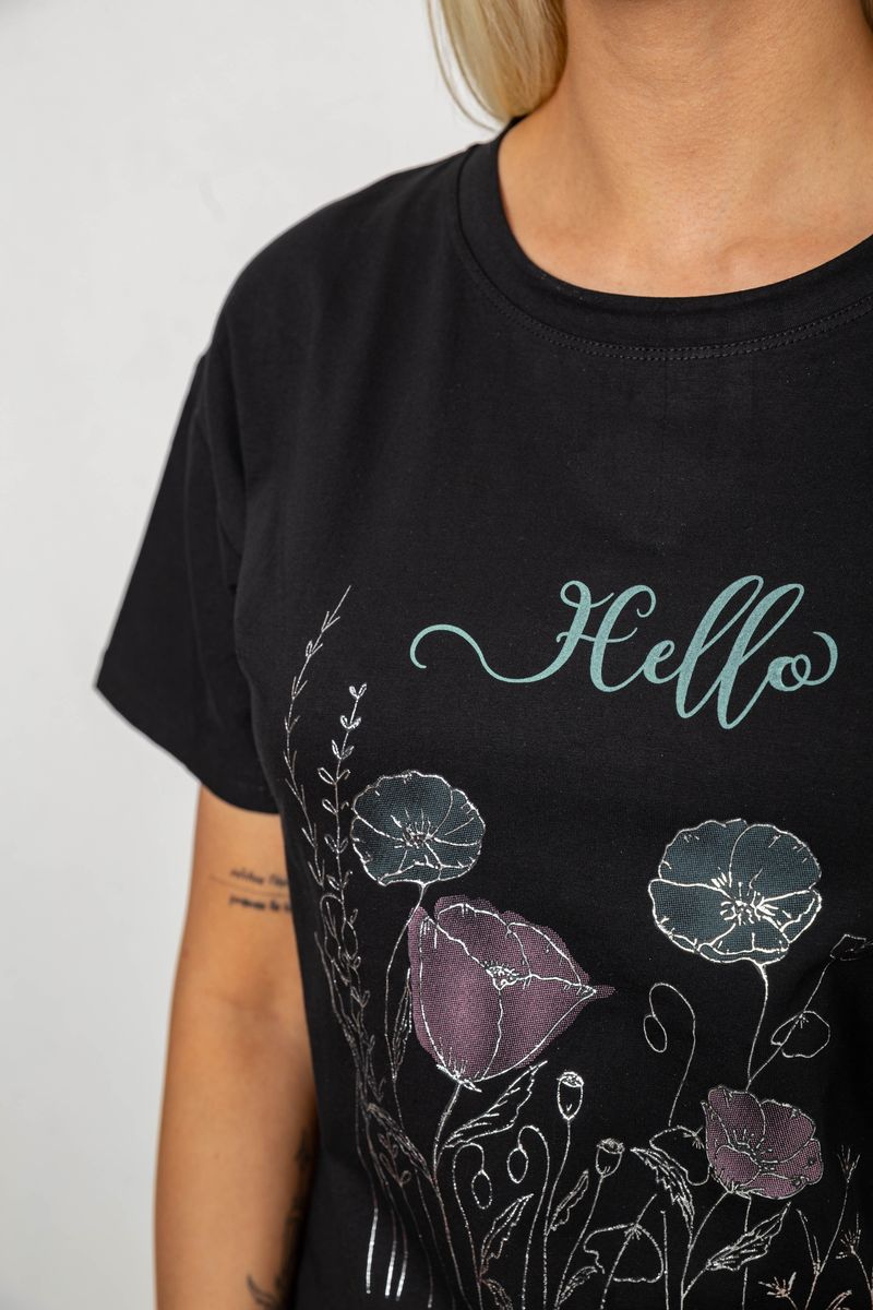 Women's T-shirt with print, black color, 221R2813