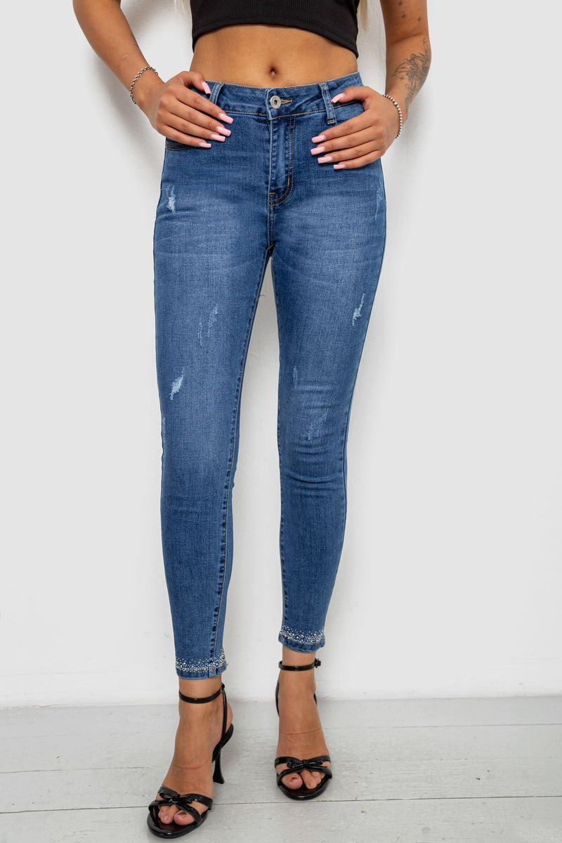 Джинси жіночі однотонні Skinny, колір синій, 244RS5711