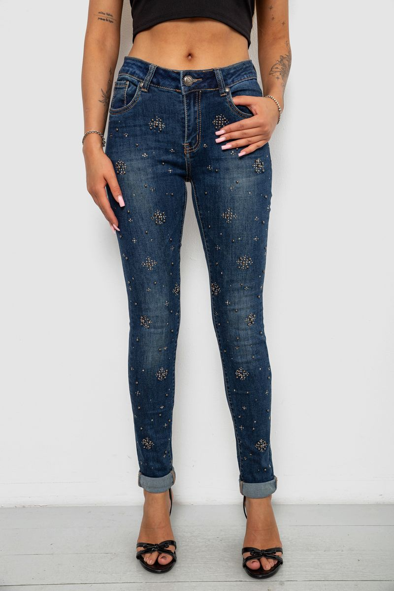 Джинси жіночі однотонні Skinny, колір синій, 244RA-019