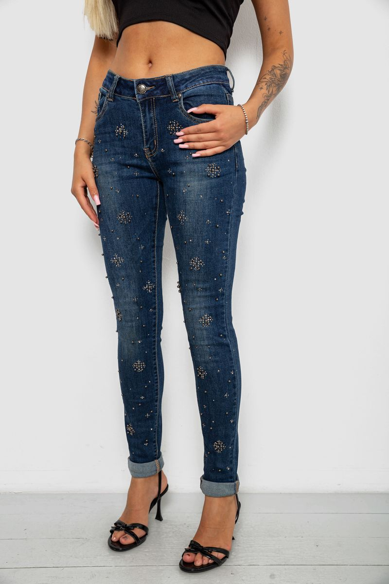 Джинси жіночі однотонні Skinny, колір синій, 244RA-019