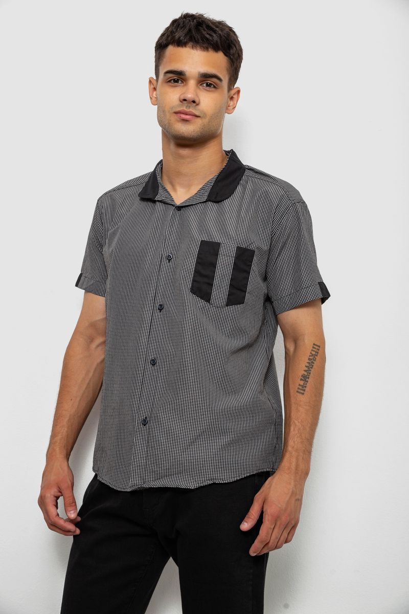 Сорочка чоловіча в клітинку, колір чорний, 244R140
