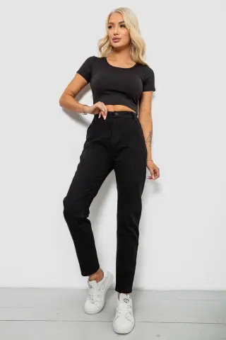 Джинси жіночі однотонні MOM, колір чорний, 244RA711