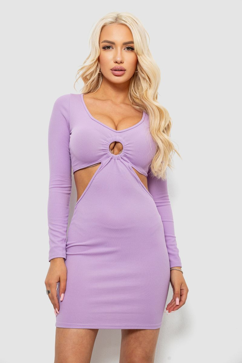 Women's Solid Ribbed Dress with Cut-outs, Lavender Color, 244R447
