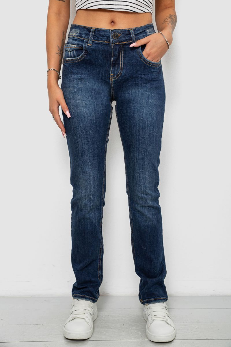 Джинси жіночі однотонні Straight fit, колір синій, 244R11489