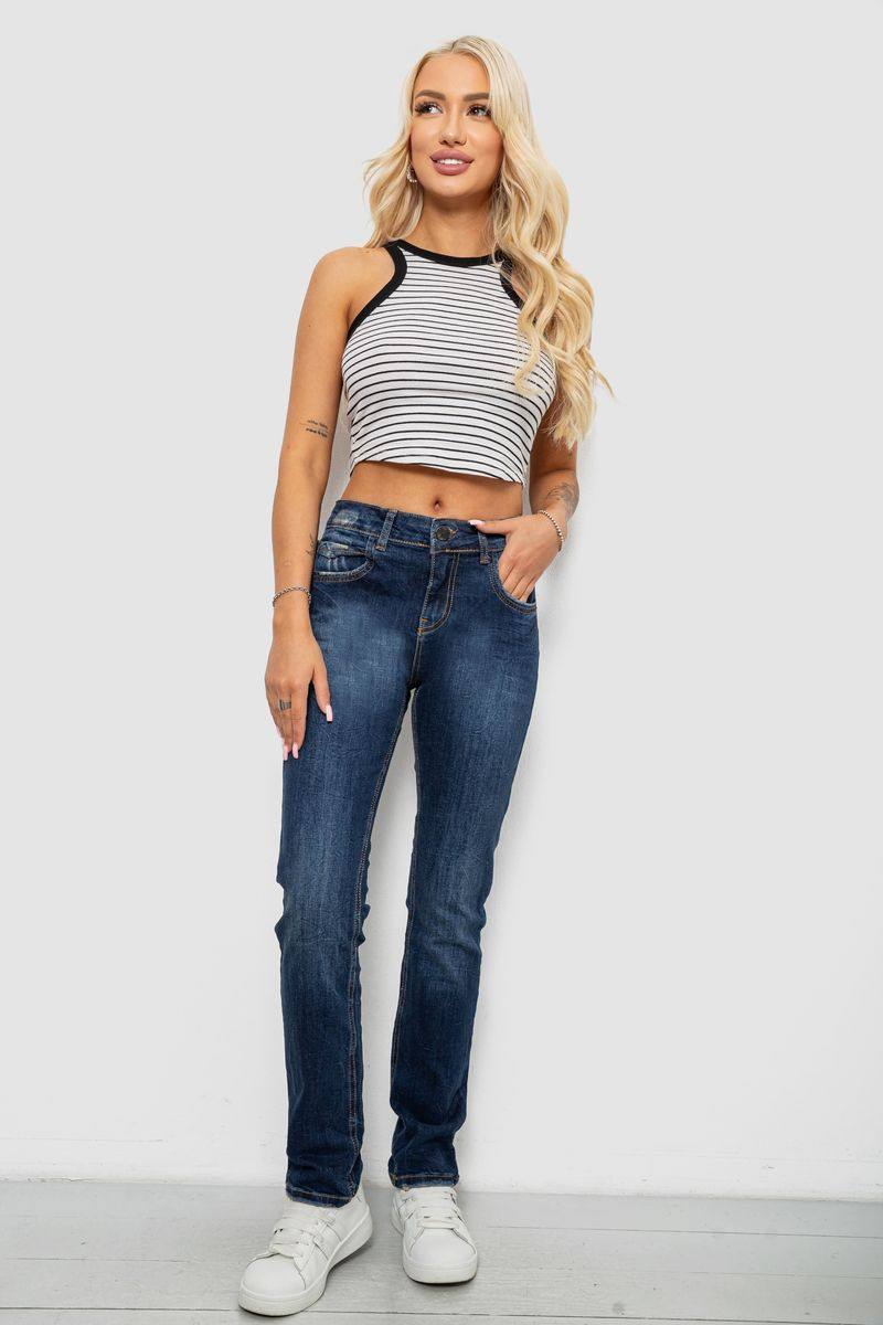 Джинси жіночі однотонні Straight fit, колір синій, 244R11489