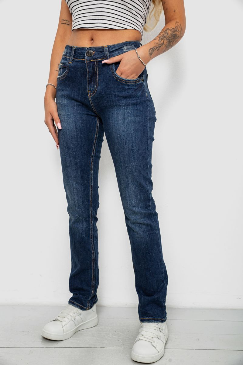 Джинси жіночі однотонні Straight fit, колір синій, 244R11489