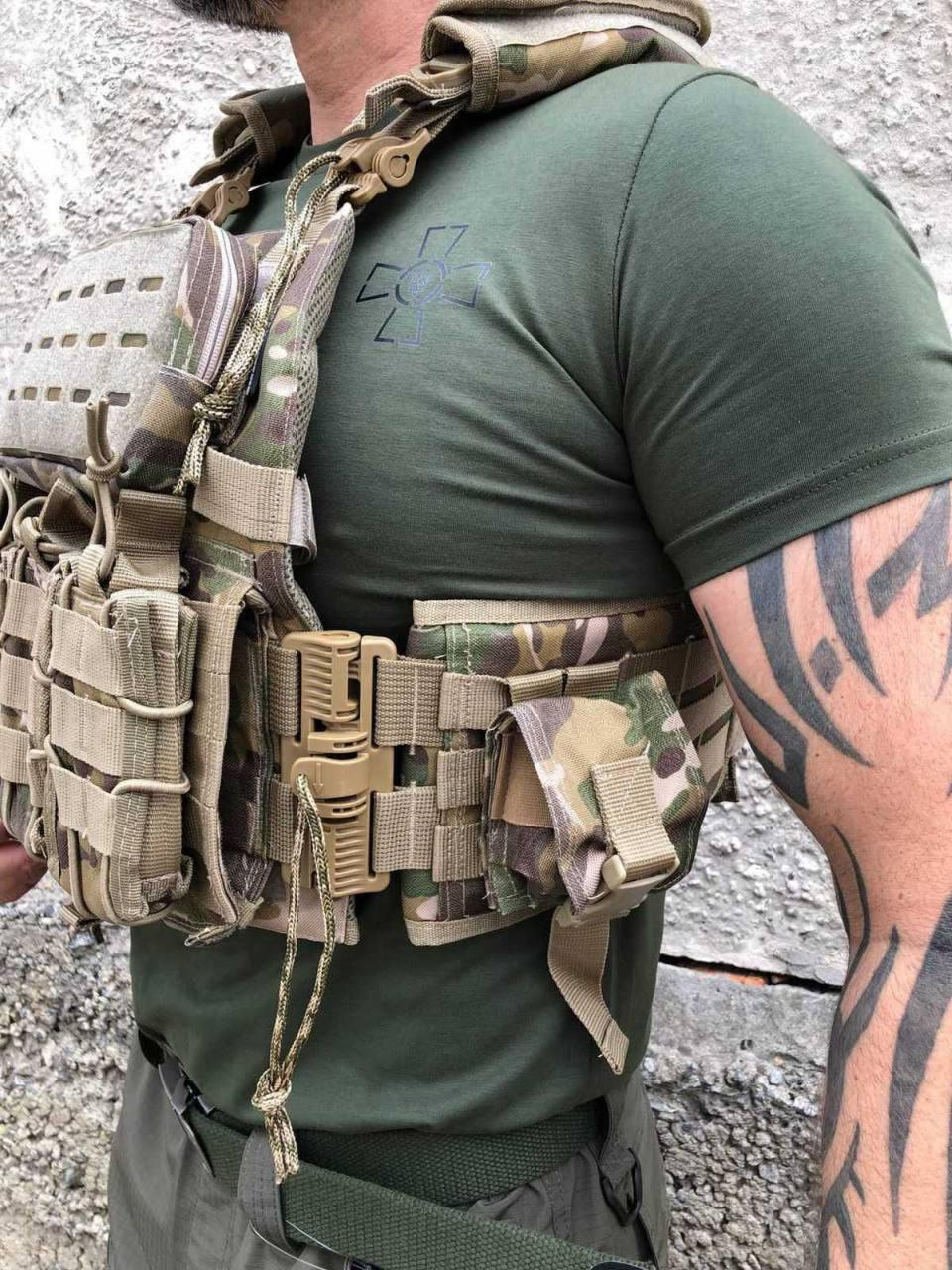 Плитоноска із подвійним швидким скиданням Singl Sword Мультикам на 4 точки скидання, 7 підсумків