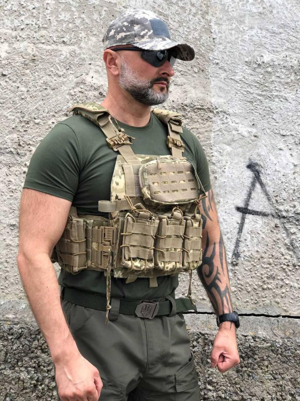 Плитоноска із подвійним швидким скиданням Singl Sword Мультикам на 4 точки скидання, 7 підсумків
