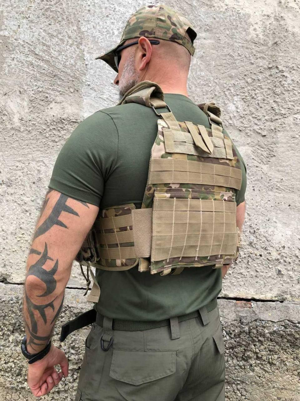 Плитоноска із подвійним швидким скиданням Singl Sword Мультикам на 4 точки скидання, 7 підсумків