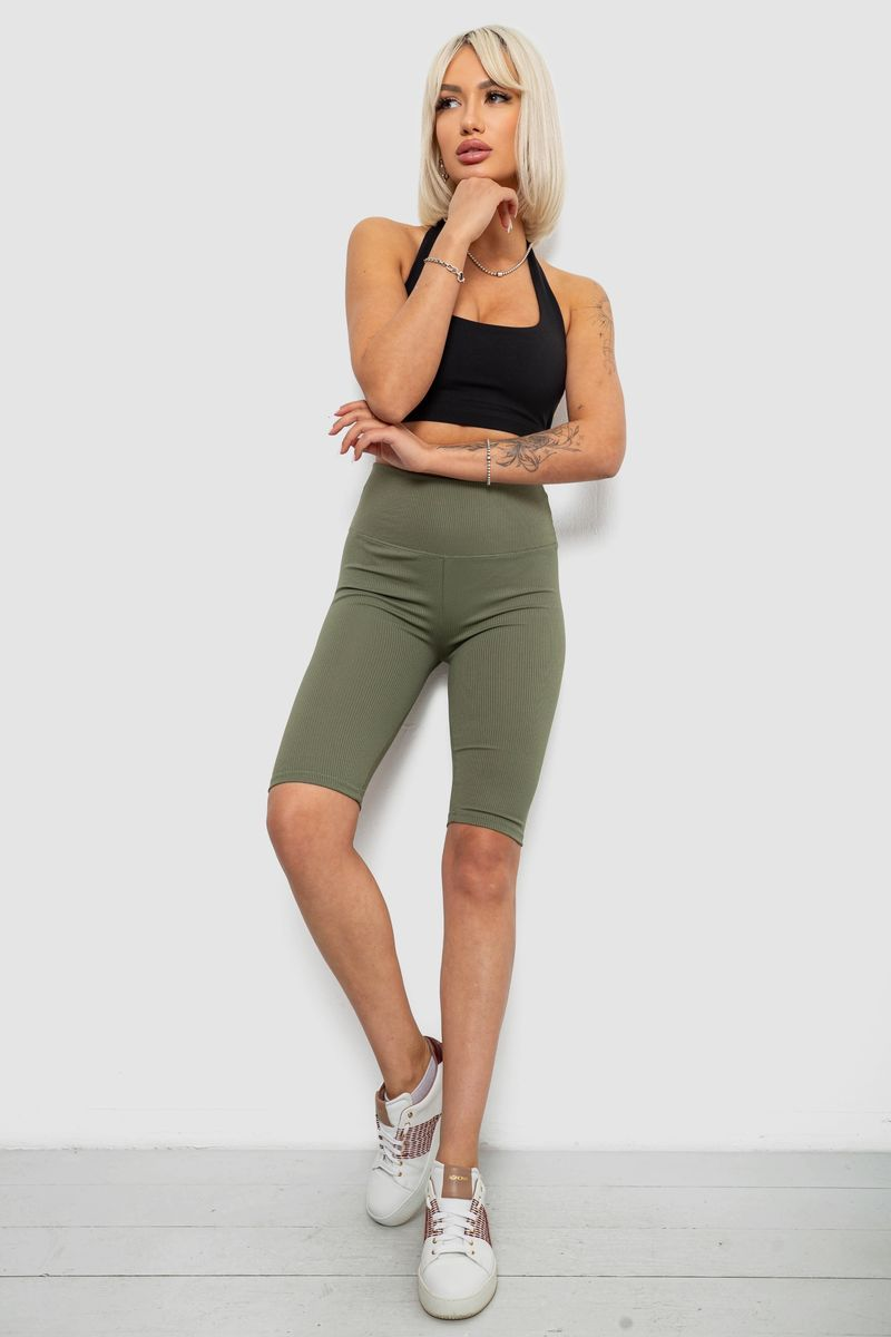 Women's ribbed bike shorts, solid color, dark olive, 214R264