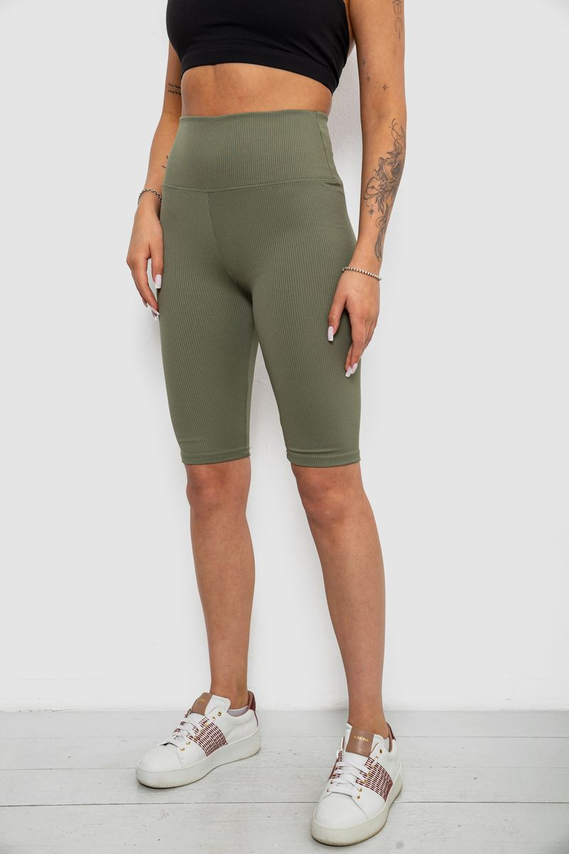 Women's ribbed bike shorts, solid color, dark olive, 214R264