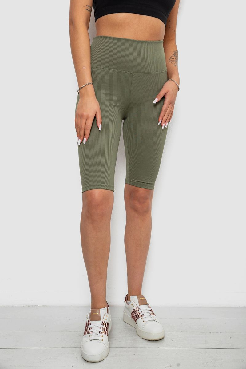 Women's ribbed bike shorts, solid color, dark olive, 214R264