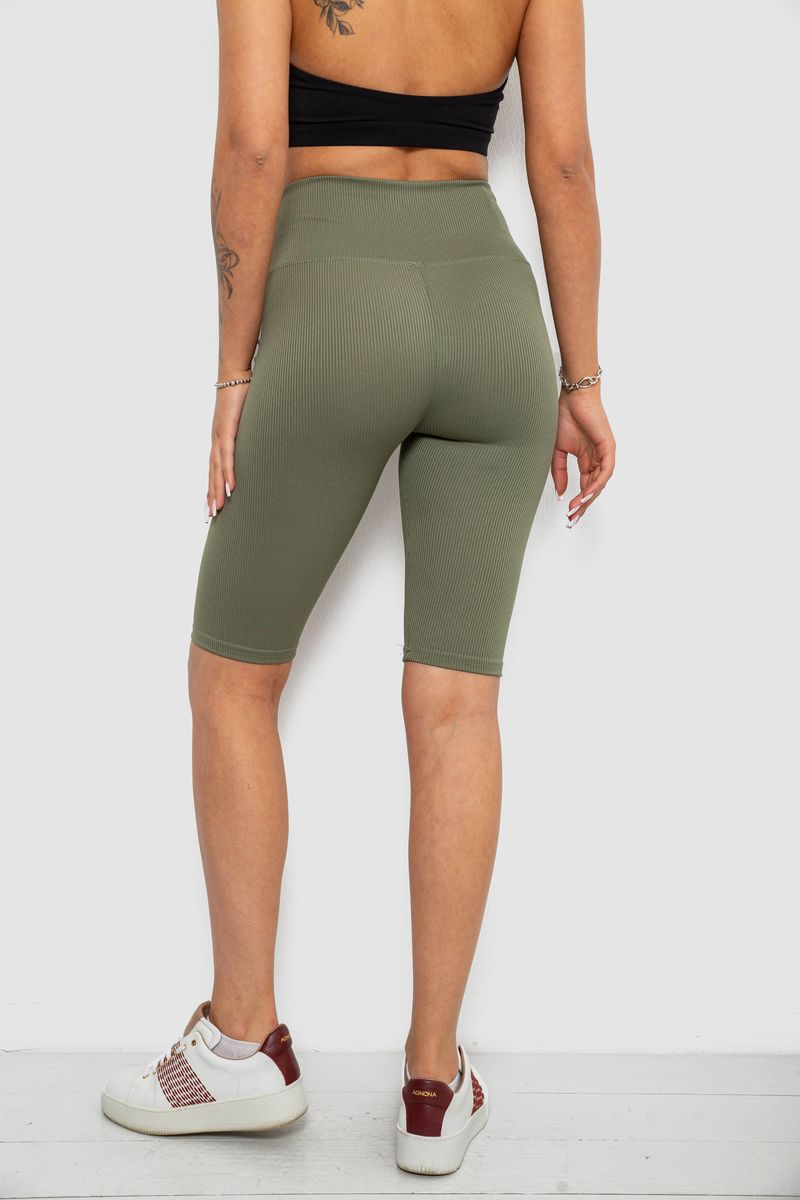 Women's ribbed bike shorts, solid color, dark olive, 214R264
