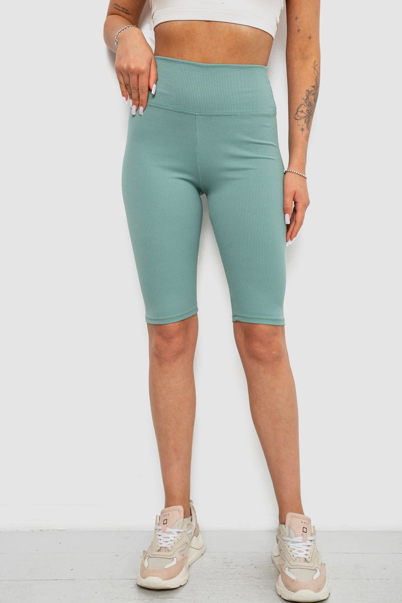 Women's Ribbed Cycling Shorts in Solid Light Olive, 214R264