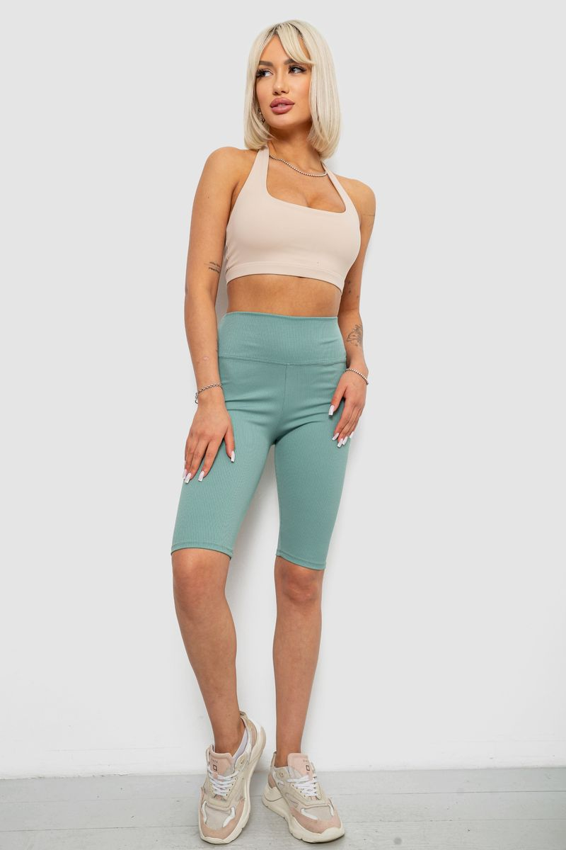 Women's Ribbed Cycling Shorts in Solid Light Olive, 214R264