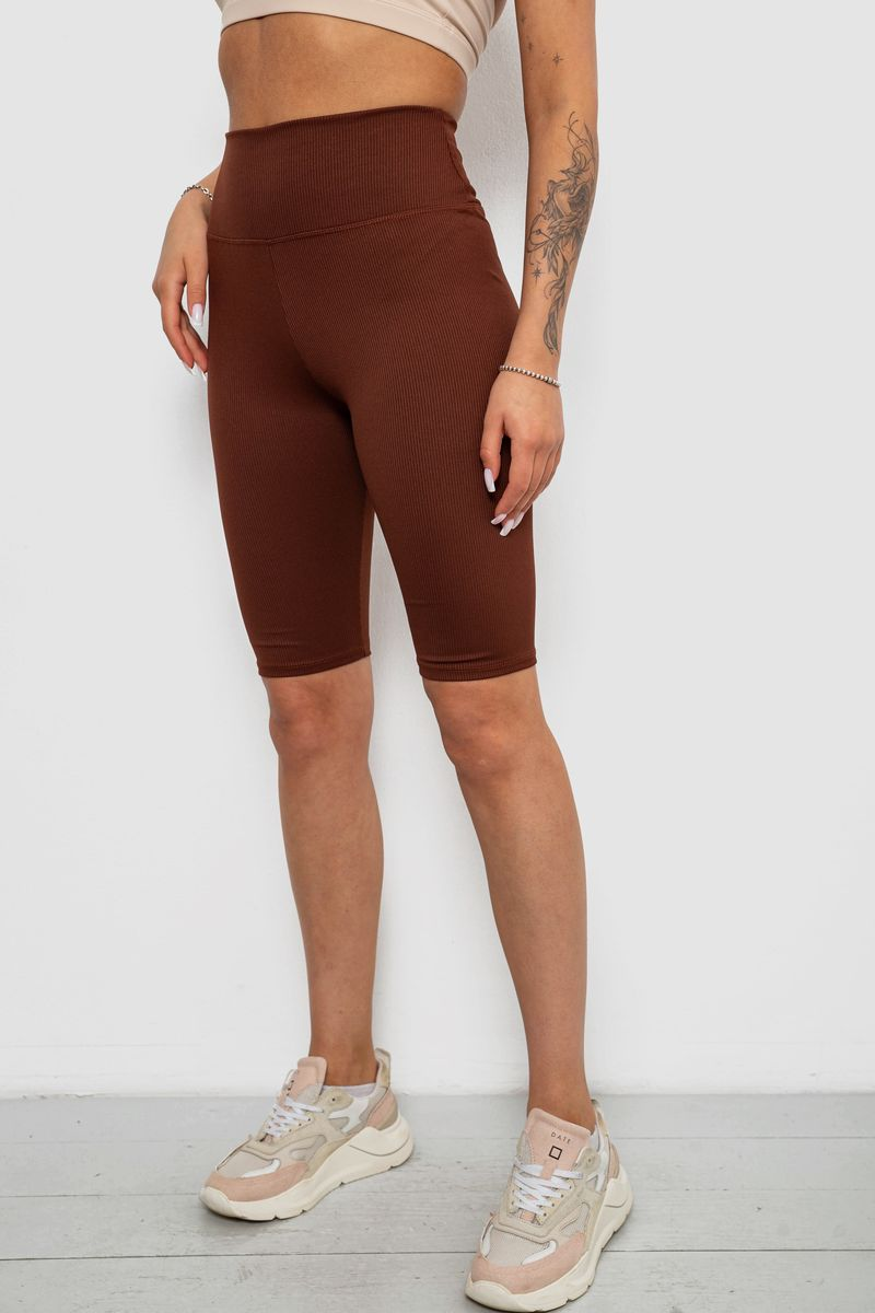 Women's Solid Ribbed Bike Shorts, Brown Color, 214R264