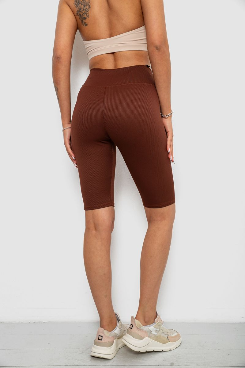 Women's Solid Ribbed Bike Shorts, Brown Color, 214R264