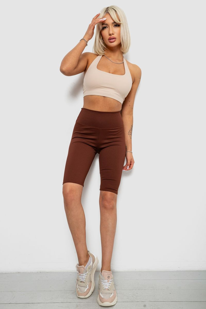 Women's Solid Ribbed Bike Shorts, Brown Color, 214R264