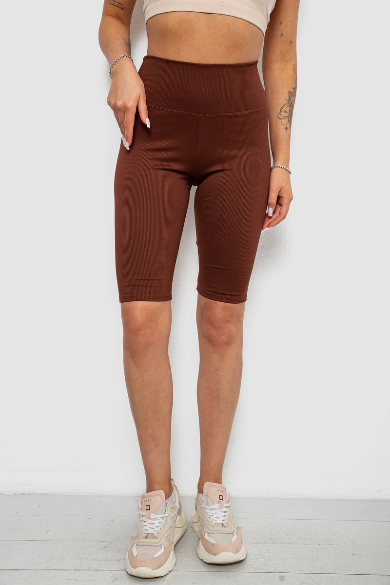 Women's Solid Ribbed Bike Shorts, Brown Color, 214R264