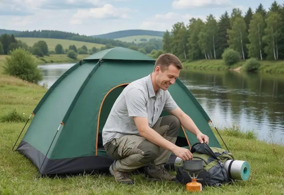 Tourist tent 3-4 person 200×200×130 cm khaki