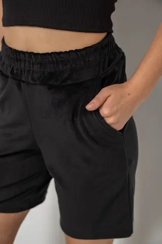 Шорти жіночі однотонні велюрові, колір чорний, 257R605