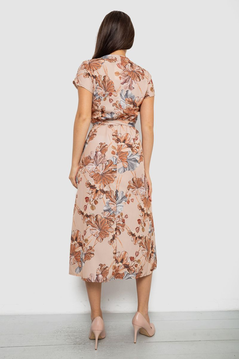 Women's Solid Dress with Print, Beige Color, 257R177-5