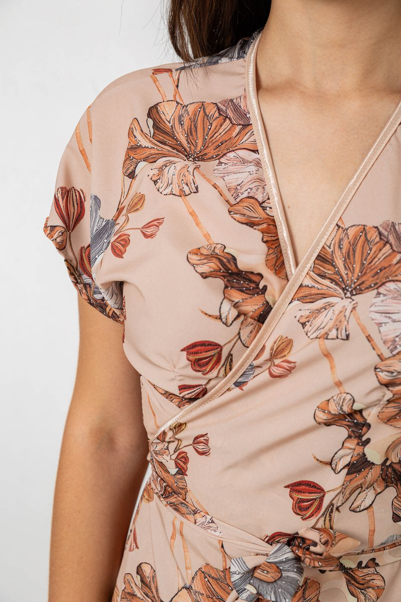 Women's Solid Dress with Print, Beige Color, 257R177-5