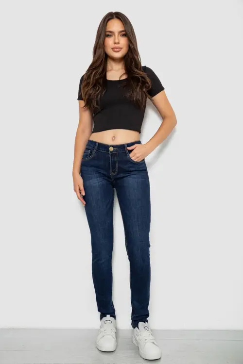 Женские джинсы однотонные Skinny, цвет синий, 244RMU756