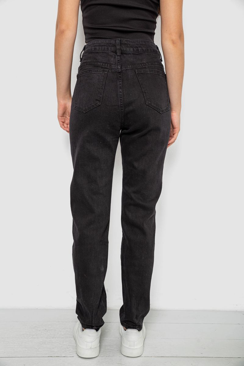 Women's solid black MOM jeans, color black, 244RL-5370