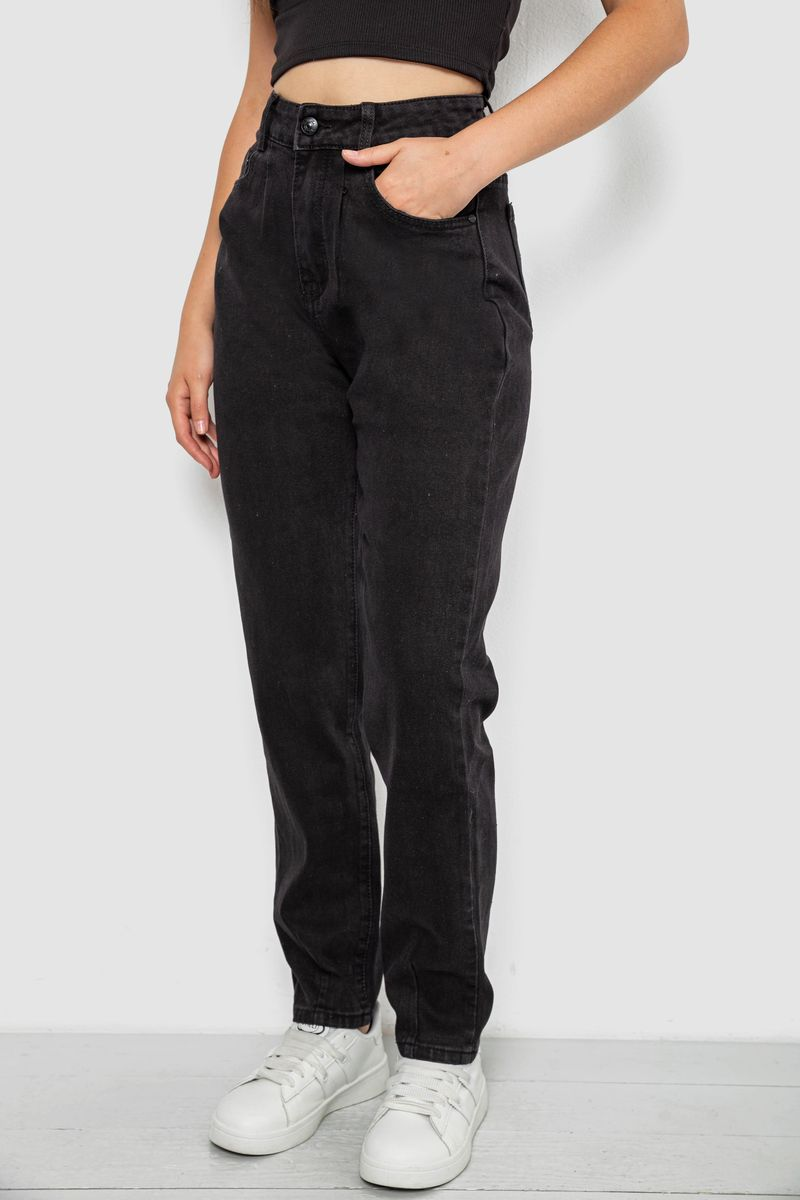 Women's solid black MOM jeans, color black, 244RL-5370