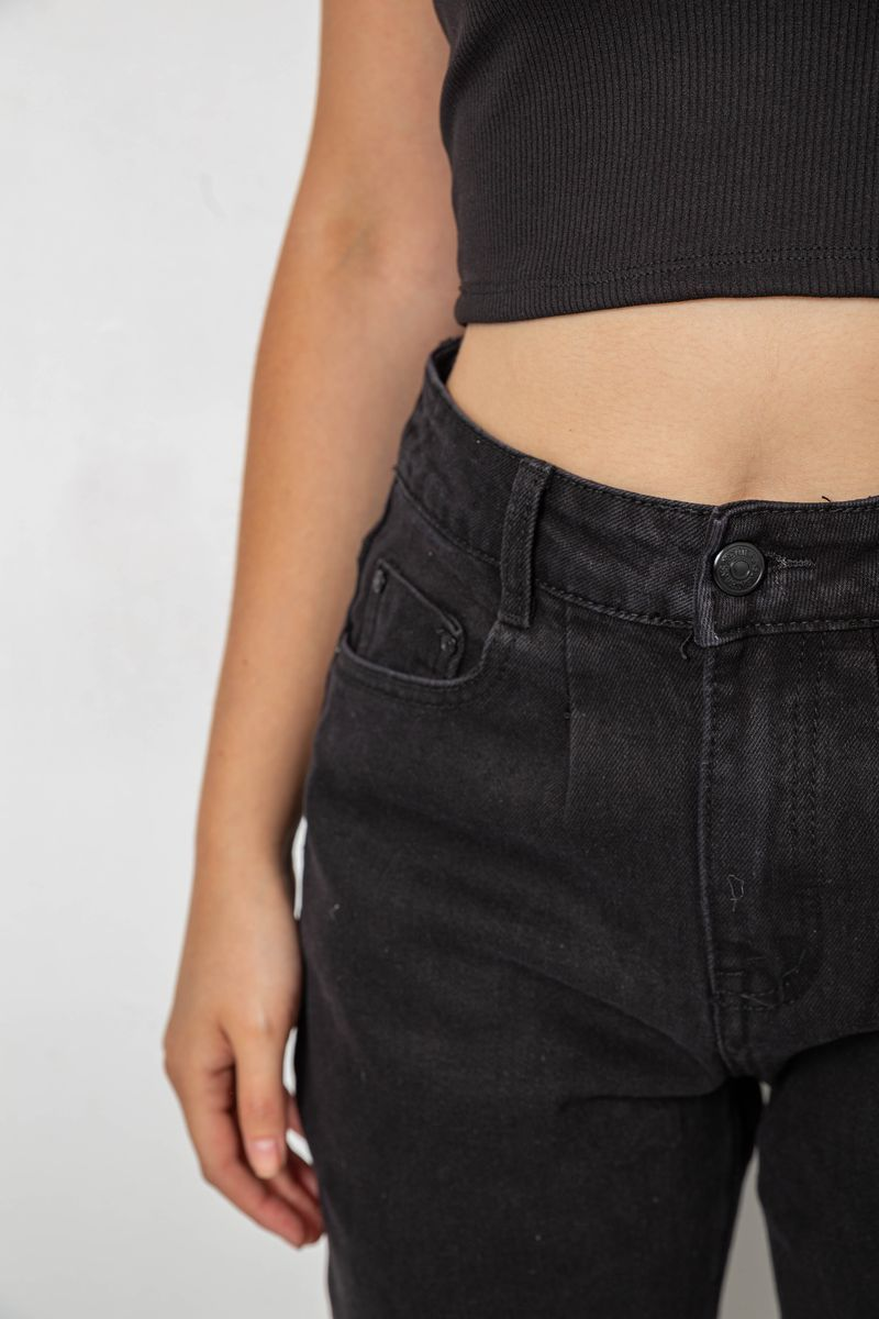 Women's solid black MOM jeans, color black, 244RL-5370