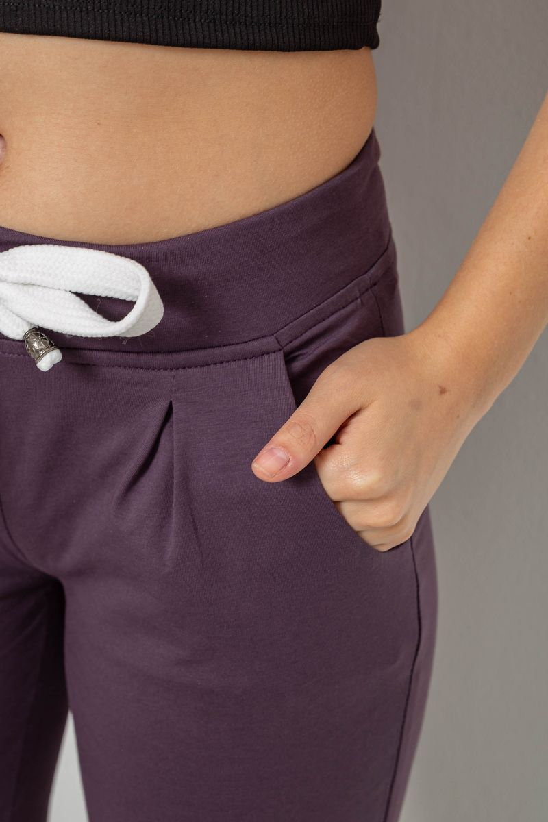 Women's sports pants, dark plum color, 244R1807-1
