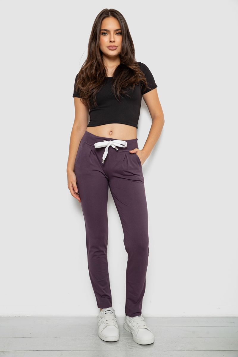 Women's sports pants, dark plum color, 244R1807-1