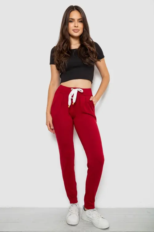 Women's sports pants, burgundy color, 244R1807-1