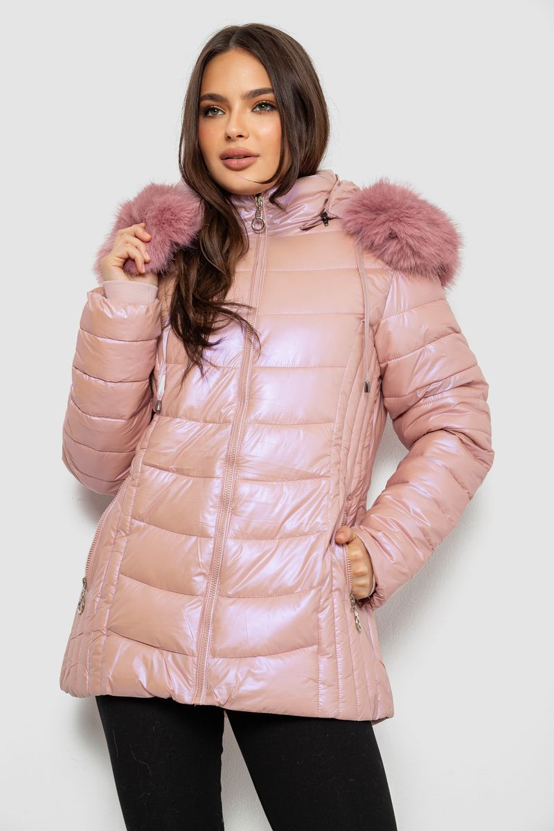 Women's short winter jacket, pink color, 244R23-711
