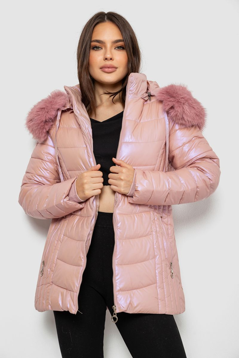 Women's short winter jacket, pink color, 244R23-711