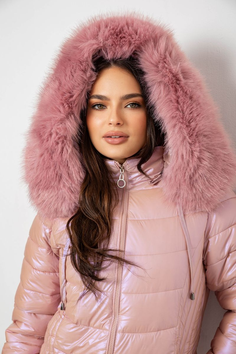 Women's short winter jacket, pink color, 244R23-711