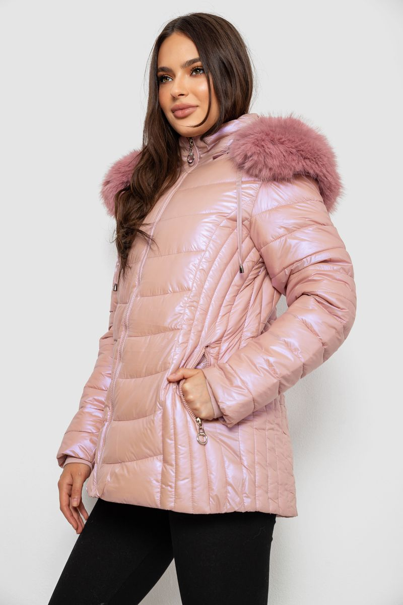 Women's short winter jacket, pink color, 244R23-711