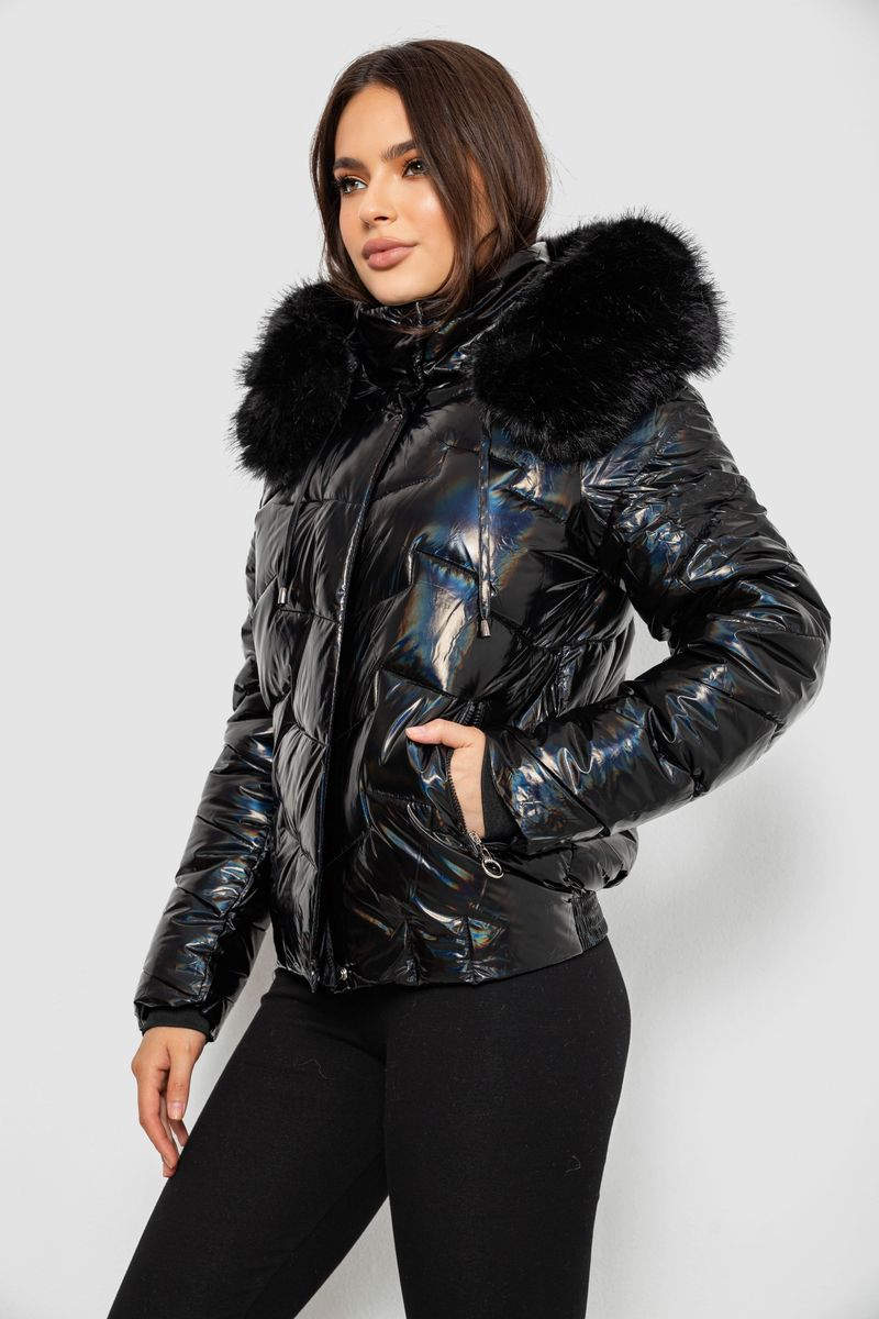 Women's short demi-season jacket, black color, 244R22-828