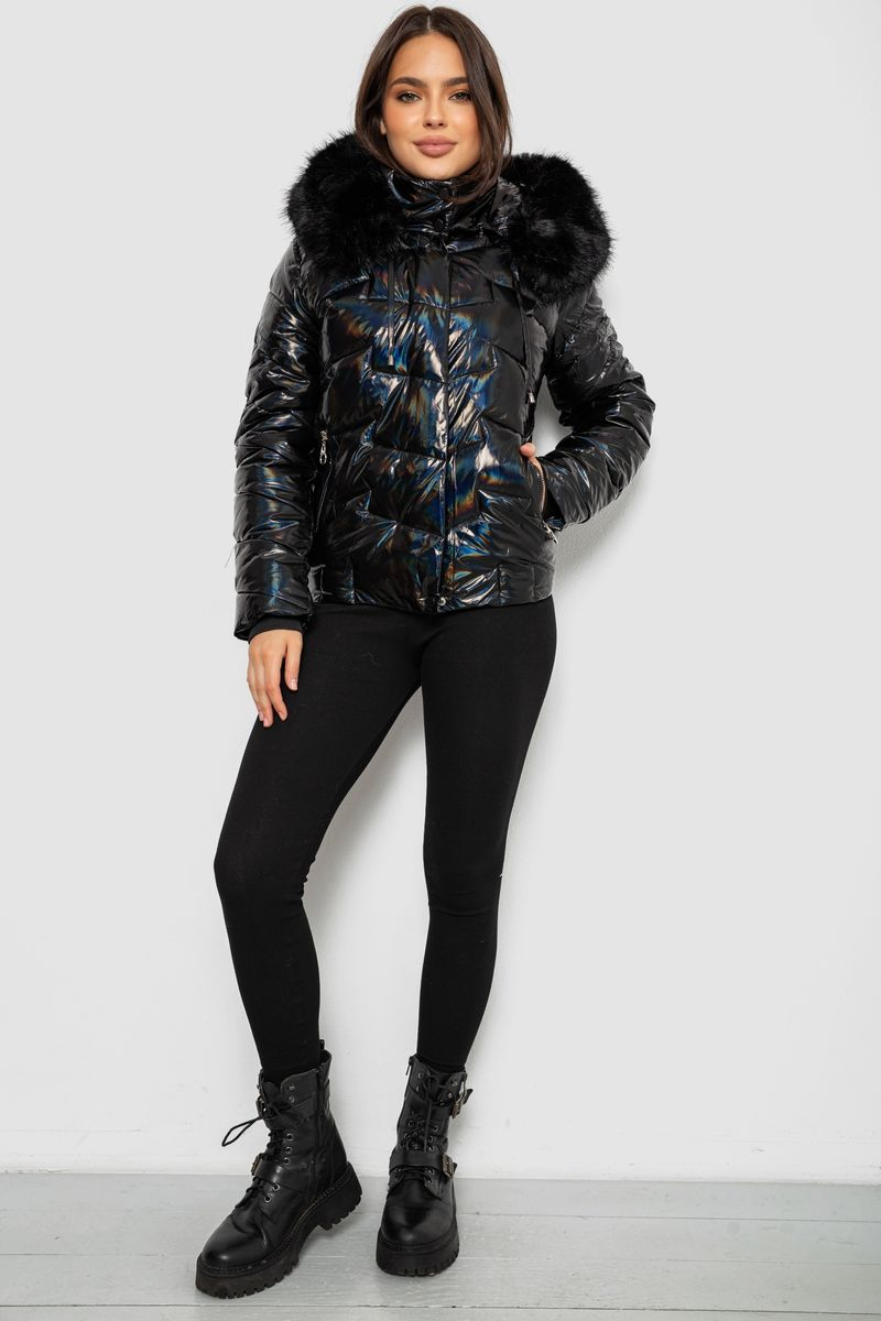 Women's short demi-season jacket, black color, 244R22-828