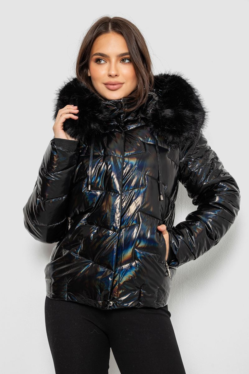 Women's short demi-season jacket, black color, 244R22-828