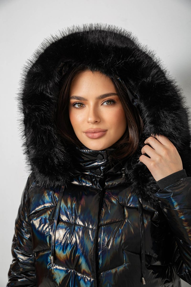 Women's short demi-season jacket, black color, 244R22-828