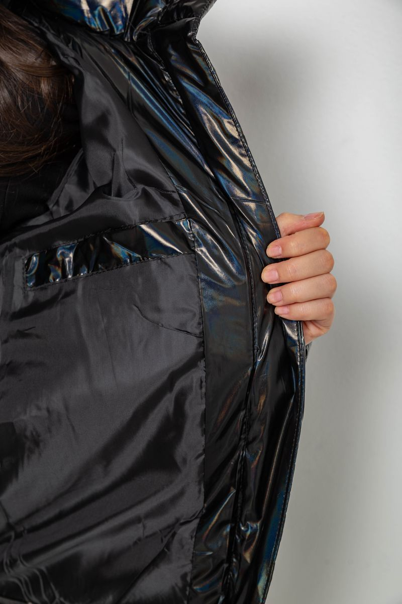 Women's short demi-season jacket, black color, 244R22-828