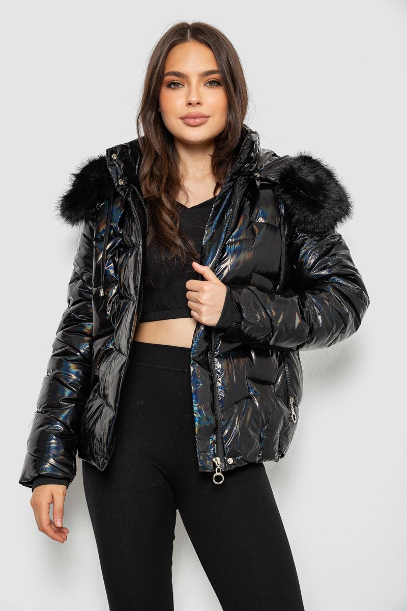Women's short demi-season jacket, black color, 244R22-828