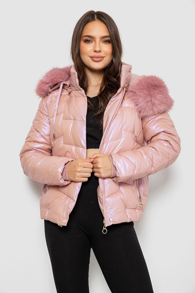 Women's short demi-season jacket, pink color, 244R22-828