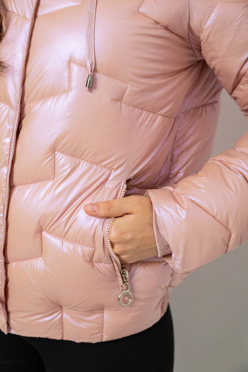 Women's short demi-season jacket, pink color, 244R22-828