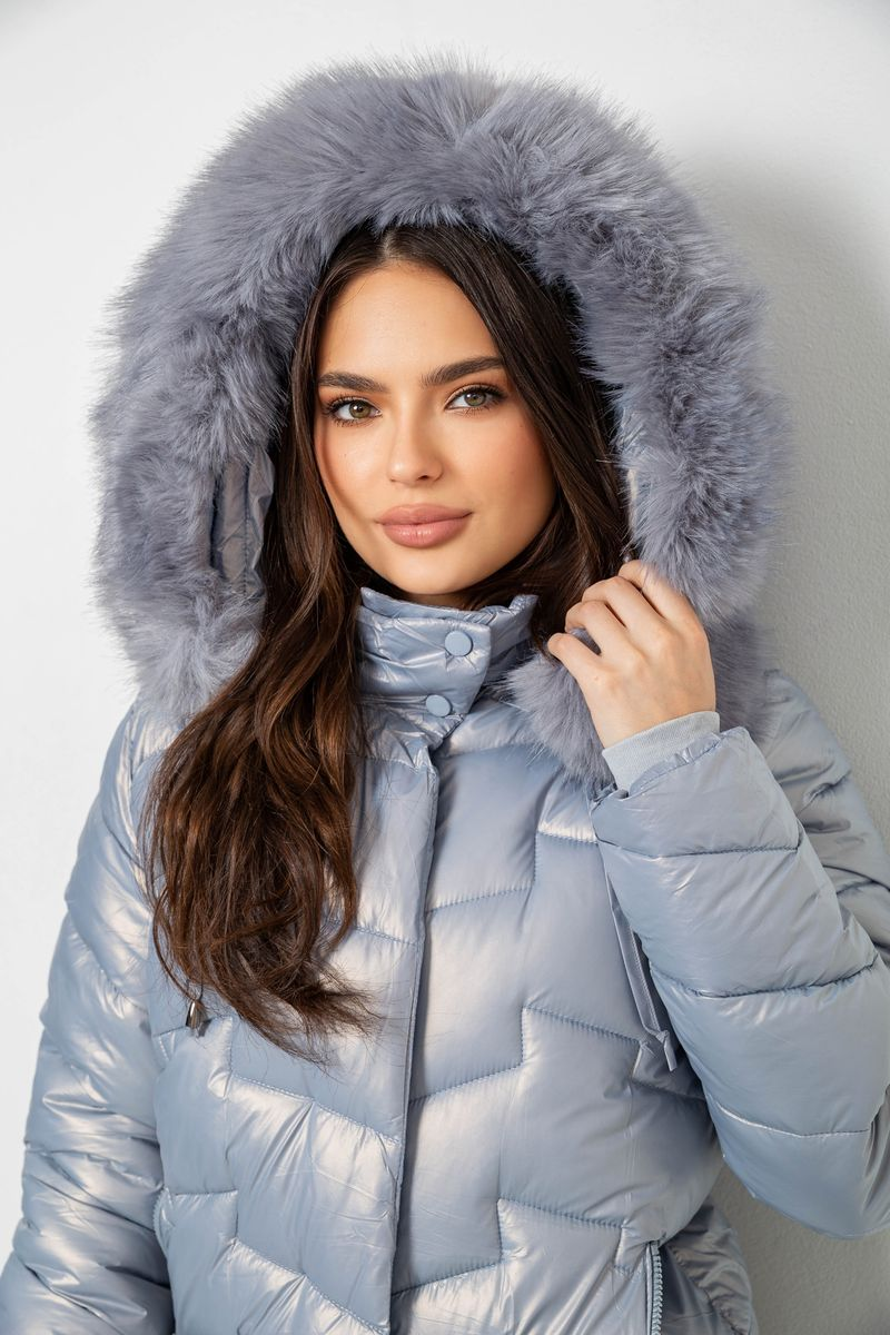 Women's short demi-season jacket, light blue color, 244R22-828