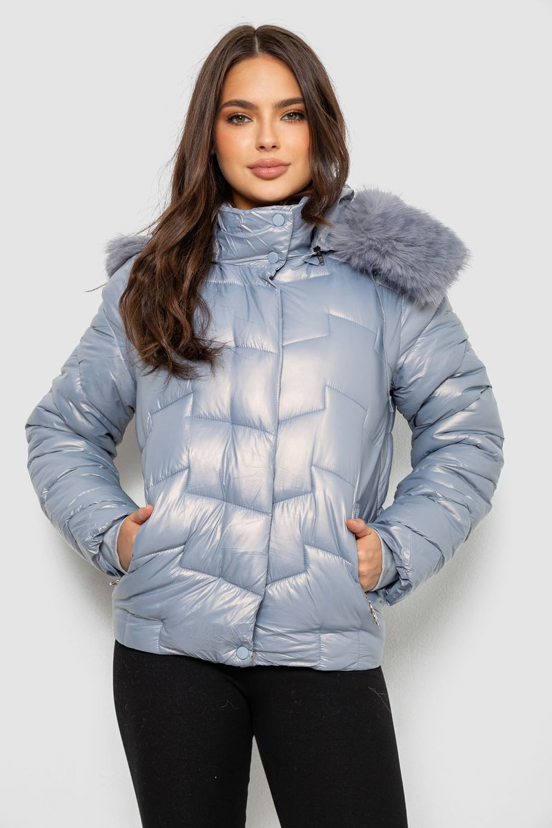 Women's short demi-season jacket, light blue color, 244R22-828