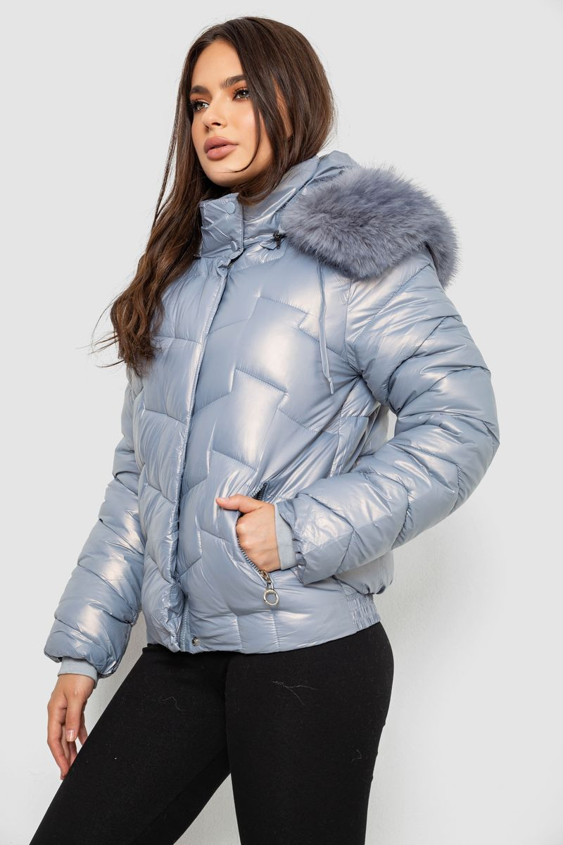 Women's short demi-season jacket, light blue color, 244R22-828