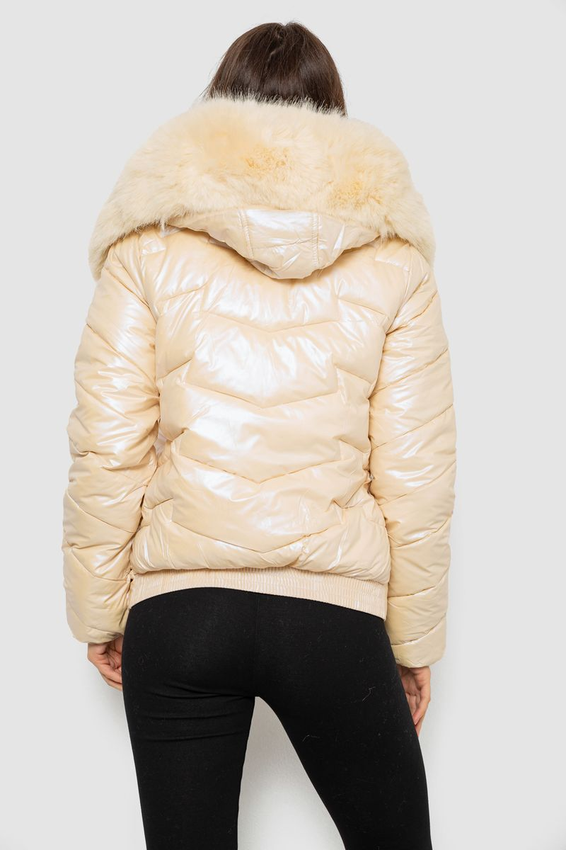 Women's short demi-season jacket, beige color, 244R22-828